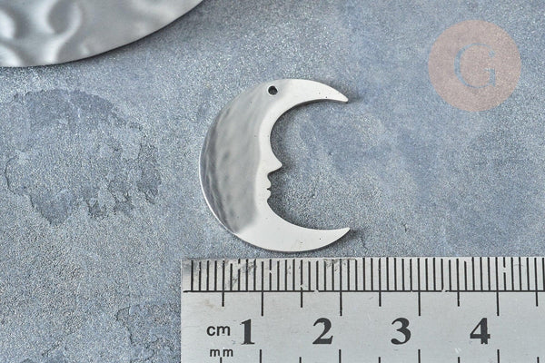 Pendentif lune acier 201 inoxydable platine 24mm, x1 G7603