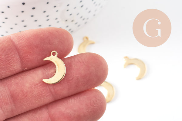 Pendentif lune acier 304 inoxydable doré 15.5mm, x5 (G2896)