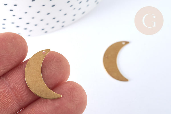 Pendentif lune laiton brut 22mm 1 trou, x5 (G6914)