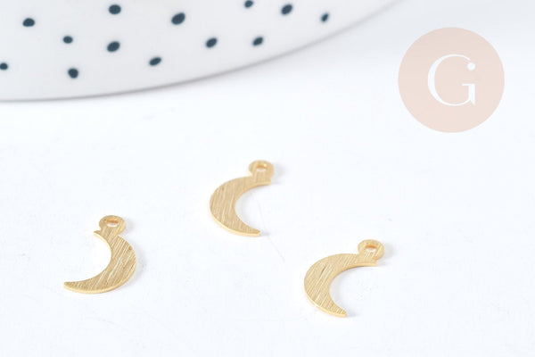 Pendentif lune laiton doré brossé 24K 11.5mm, breloque doré pou création bijoux, x1 (G8866)