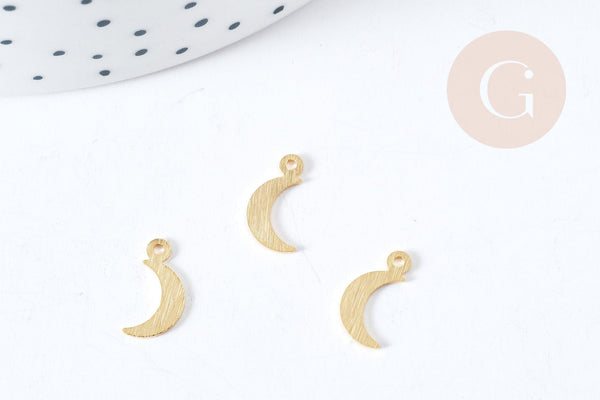 Pendentif lune laiton doré brossé 24K 11.5mm, breloque doré pou création bijoux, x1 (G8866)