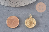 Pendentif lune rond gravé laiton doré 16K étoile zircon 20.5mm, un pendentif doré avec des cristaux pour la création de bijoux, x1 (G5960)