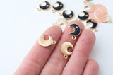Pendentif lune zamac doré émail noir 16mm,pendentif doré pour création de bijoux, x5 (G6087)