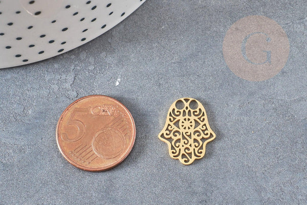 Pendentif main hamsa acier 201 inoxydable doré 18.6mm, breloque acier inoxydable doré pour création bijoux, x1 G6040