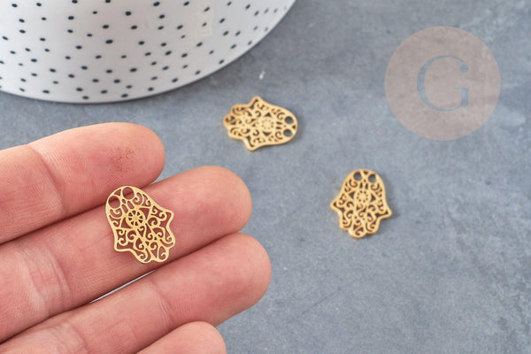 Pendentif main hamsa acier 201 inoxydable doré 18.6mm, breloque acier inoxydable doré pour création bijoux, x1 G6040