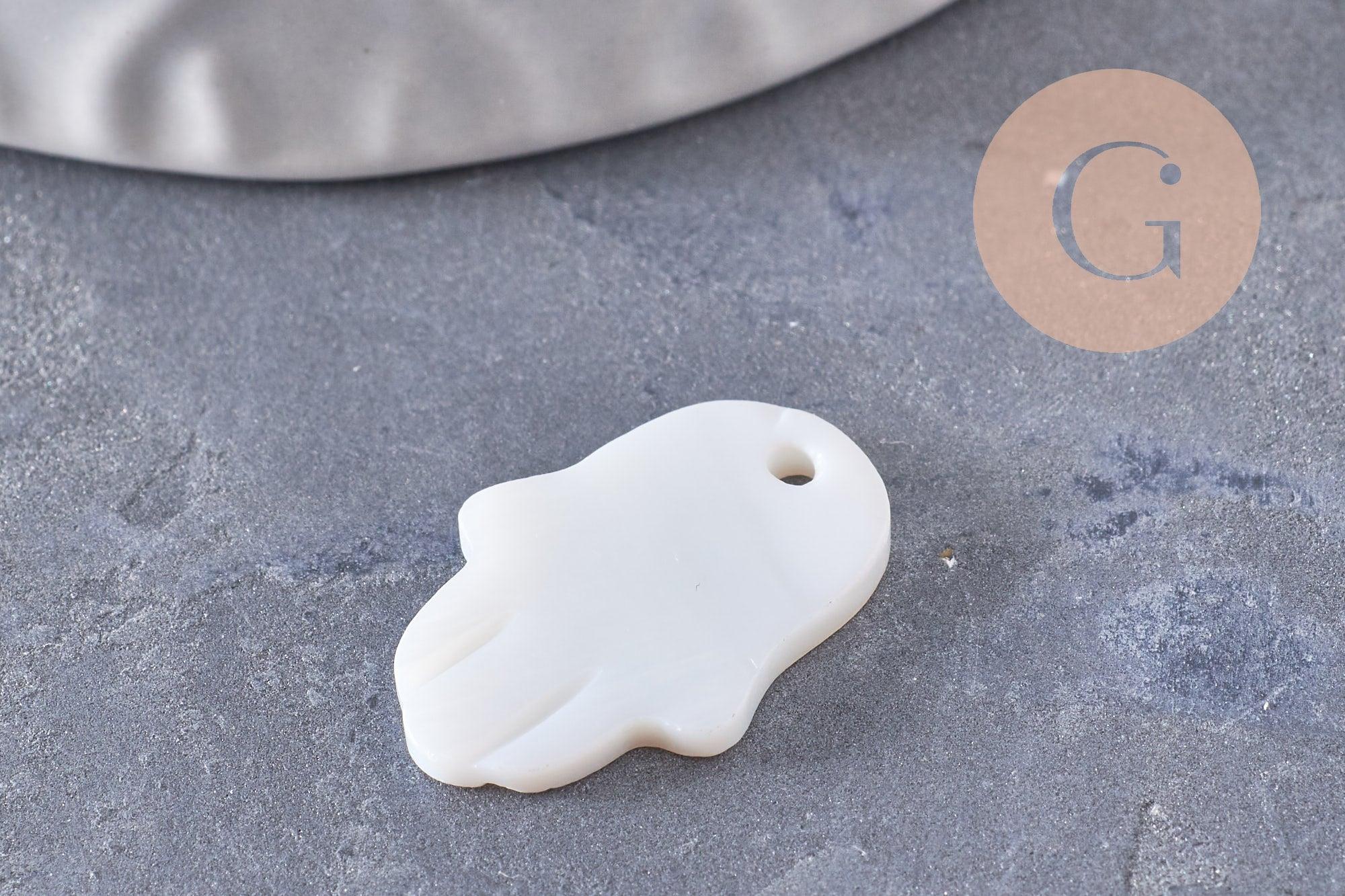 Pendentif main hamsa nacre blanche naturelle 20mm, x1 (G9933)