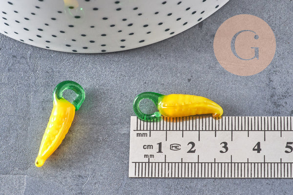 Pendentif maïs fruit verre artisanal tchèque 25mm, x5 (G4233)