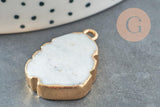 Pendentif marbre blanc naturel fer doré 29mm, x1 (G3545)