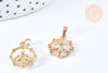 Pendentif médaille abeille zircon laiton doré 18mm, fournitures pour bijoux, breloque laiton et zircon, x1 G6958
