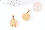 Pendentif médaille ange acier 304 inoxydable doré 20.5mm, pendentif doré sans nickel, x1 - (G2664)