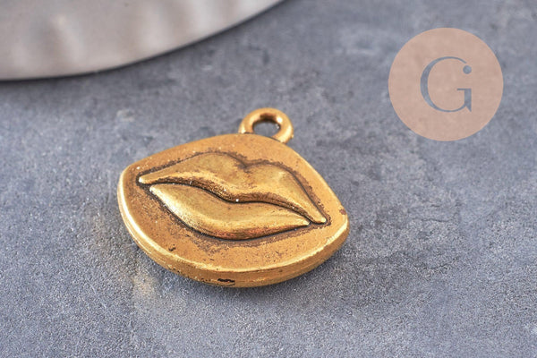 Pendentif médaille bouche ZAMAC doré,1.8cm, x 5 (G0630)