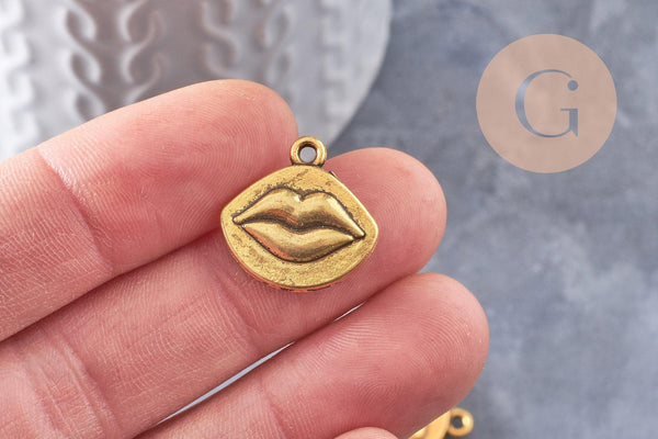 Pendentif médaille bouche ZAMAC doré,1.8cm, x 5 (G0630)