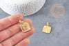 Pendentif médaille carré rose acier 304 inoxydable doré 20.5mm, création bijoux médaille or x1 (G4551)