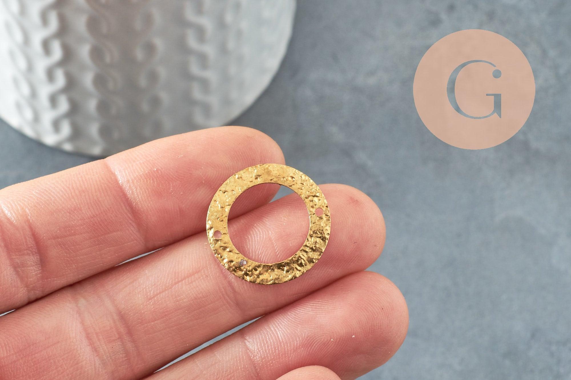 Pendentif médaille cercle martelée laiton brut, apprêt doré, sans nickel,médaille dorée, médaille ronde,21mm, X2 (G1839)
