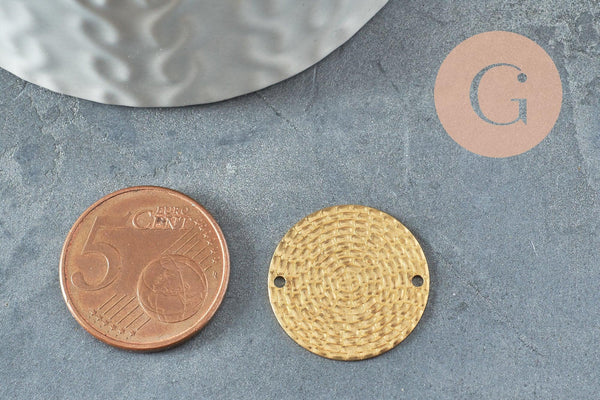 Pendentif médaille cercle texturé laiton brut 20mm,x2 (G1840)