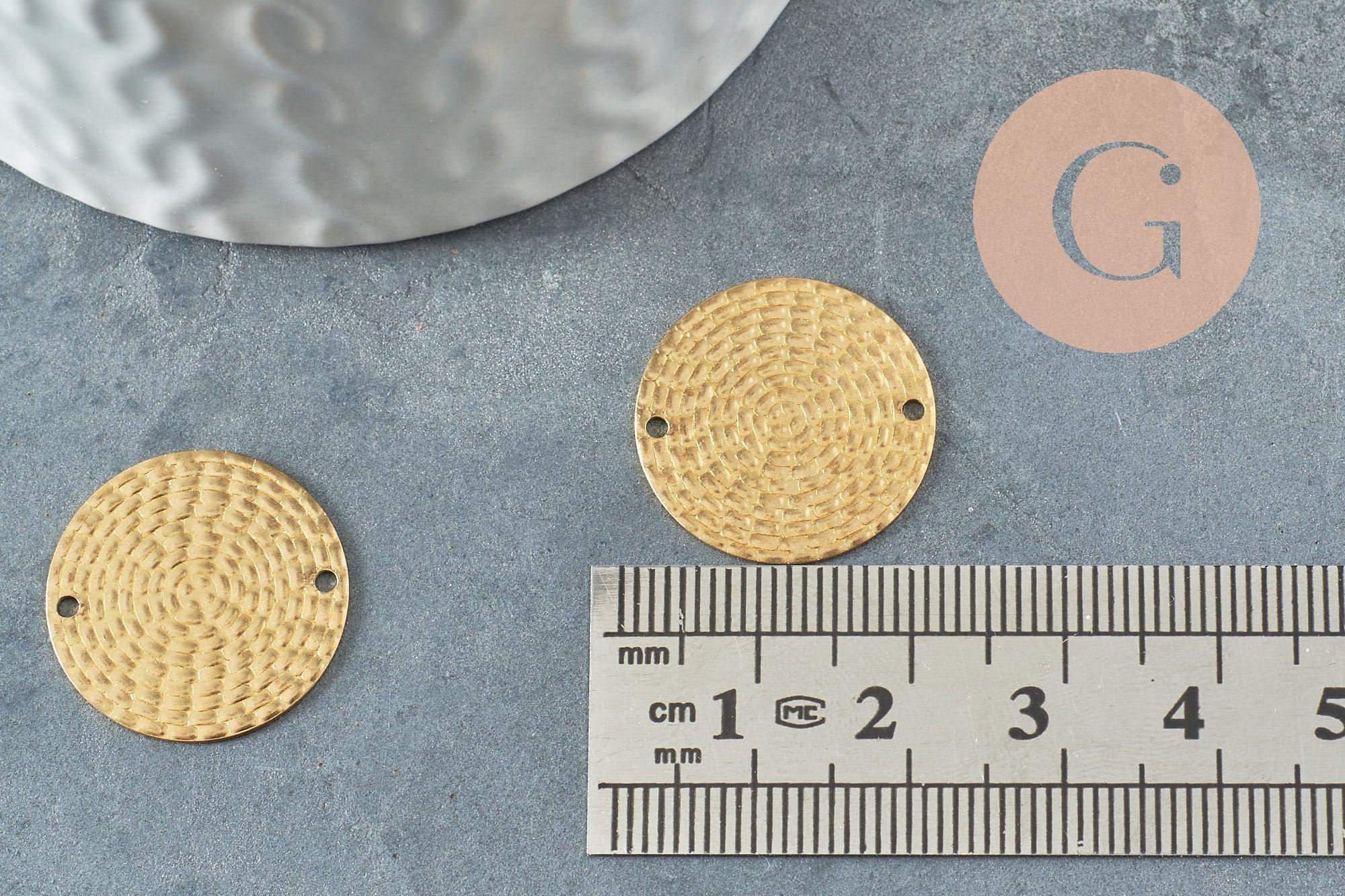 Pendentif médaille cercle texturé laiton brut 20mm,x2 (G1840)