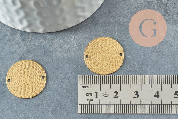 Pendentif médaille cercle texturé laiton brut 20mm,x2 (G1840)