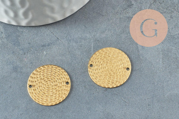 Pendentif médaille cercle texturé laiton brut 20mm,x2 (G1840)