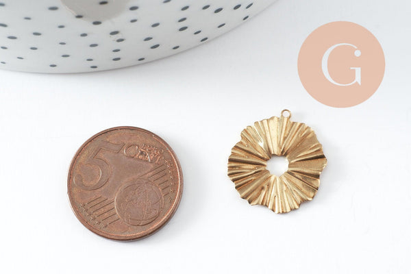 Pendentif médaille cerle laiton brut,apprêt doré, sans nickel,médaille dorée,laiton brut, médaille ronde,15mm, x5 (G1255)