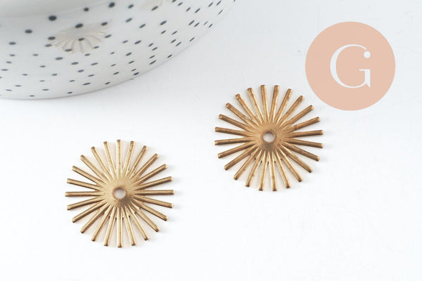 Pendentif médaille cerle soleil laiton brut, apprêt doré, sans nickel,médaille dorée,laiton brut, médaille ronde,25mm, x2 (G1247)