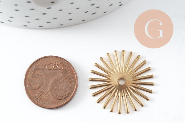 Pendentif médaille cerle soleil laiton brut, apprêt doré, sans nickel,médaille dorée,laiton brut, médaille ronde,25mm, x2 (G1247)