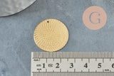 Pendentif médaille cerle texturée laiton brut 25mm, bijoux laiton brut x2 (G1226)