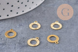 Pendentif médaille cerle texturée laiton brut, apprêt doré, sans nickel,médaille dorée, médaille ronde,10mm, x5 (G2826)