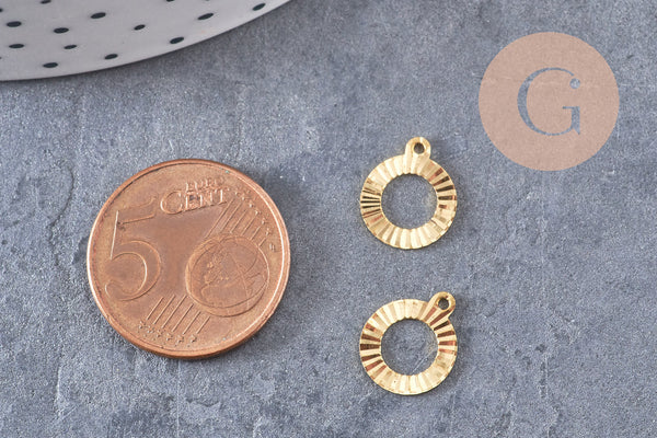 Pendentif médaille cerle texturée laiton brut, apprêt doré, sans nickel,médaille dorée, médaille ronde,10mm, x5 (G2826)