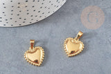 Pendentif médaille coeur acier 304 inoxydable doré à graver 19mm, x1 (G2913)