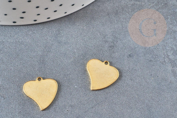 Pendentif médaille coeur acier doré 15.5mm, x1 (G4923)