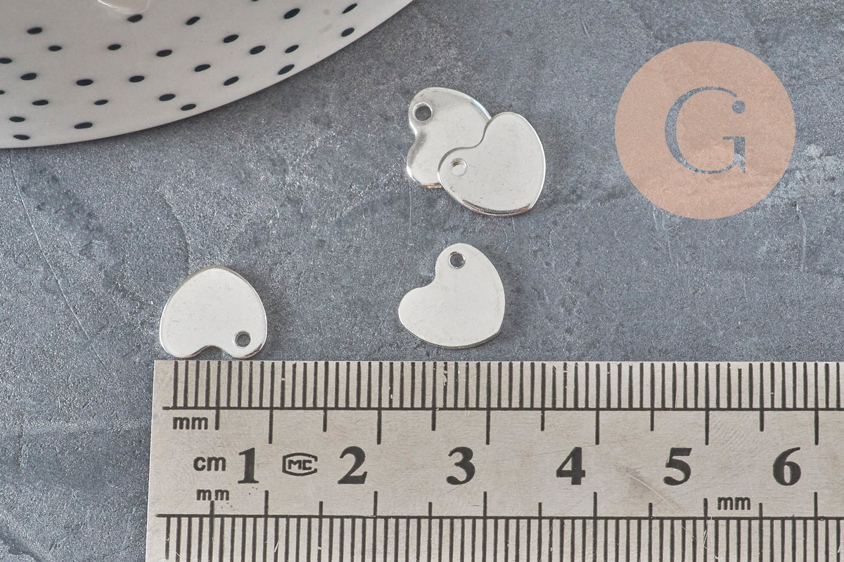 Silver-colored stainless steel heart medallion pendant 10.5mm, x10 (G11347)