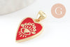Pendentif médaille coeur émail rouge laiton doré 18K , pendentif laiton amour pour création bijoux,18.5mm, x1 (G5317)