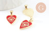 Pendentif médaille coeur émail rouge laiton doré 18K , pendentif laiton amour pour création bijoux,18.5mm, x1 (G5317)