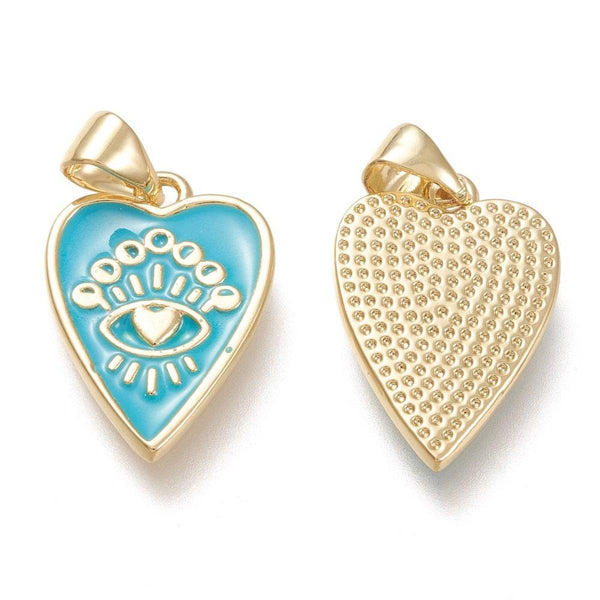 Pendentif médaille coeur émail vert laiton doré 18K , pendentif laiton amour pour création bijoux,18.5mm, x1 (G5318)