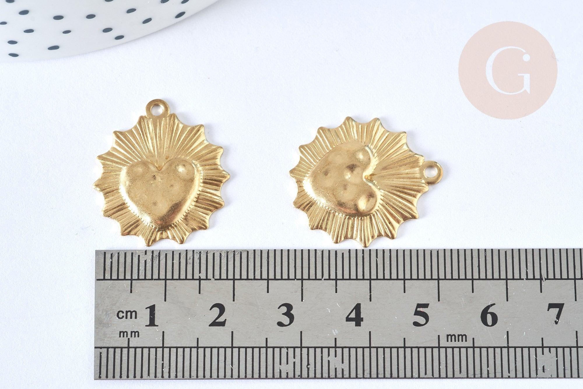 Pendentif médaille coeur laiton brut 23x20mm, x2 (G6924)