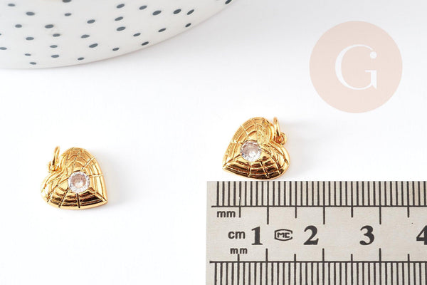 Pendentif médaille coeur laiton doré 18K et cristal zircon,pendentif laiton amour pour création bijoux,13mm, x1 G6078