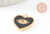 Pendentif médaille coeur oeil émail laiton doré 18K et cristal zircon,pendentif laiton amour pour création bijoux,13mm, x1 (G3414)