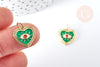Pendentif médaille coeur oeil émail vert laiton doré 18K et cristal zircon 15mm,pendentif laiton amour , x1 G3355