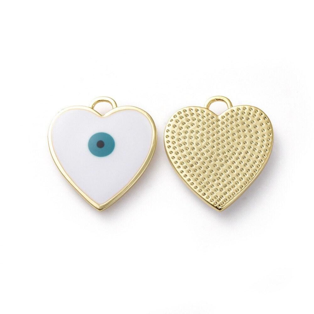 Pendentif médaille coeur oeil protecteur émail laiton doré 18K 22mm, x1 (G4297)