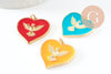 Pendentif médaille coeur oiseau émail laiton doré 18K pendentif laiton coeur,sans nickel,22.5mm, x1 (G4273)