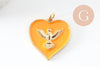 Pendentif médaille coeur oiseau émail laiton doré 18K pendentif laiton coeur,sans nickel,22.5mm, x1 (G4273)
