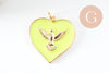 Pendentif médaille coeur oiseau émail laiton doré 18K pendentif laiton coeur,sans nickel,22.5mm, x1 (G4273)