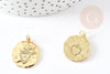 Pendentif médaille coeur sacré laiton doré 18k 22mm sans nickel, pendentif amour, x1 G5958