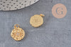 Pendentif médaille doré cristal zircon, pendentif doré,porte-bonheur,laiton dore,bijou médaille,création bijoux,17mm, x1 (G0482)