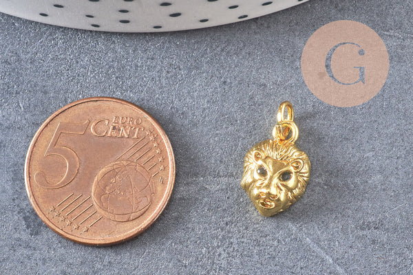 Pendentif médaille lion laiton doré 18K zircon, pendentif laiton, pendentif felin,sans nickel, 14mm, x1 (G3794)