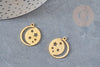 Pendentif médaille lune étoiles acier doré 20.5mm, breloque doré, acier inoxydable doré, pendentif sans nickel, x1 G6144