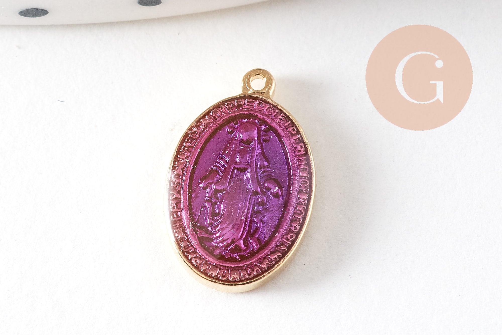 Pendentif médaille ovale Vierge Marie acier 304 inoxydable doré émaillée 13mm x1 ou x5 (10759)
