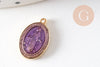 Pendentif médaille ovale Vierge Marie acier 304 inoxydable doré émaillée 13mm x1 ou x5 (10759)