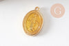 Pendentif médaille ovale Vierge Marie acier 304 inoxydable doré émaillée 13mm x1 ou x5 (10759)
