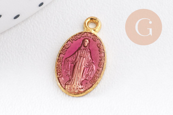 Pendentif médaille ovale Vierge Marie émaillée 17.5mm x1 AVEC DEFAUT (G8839-D)